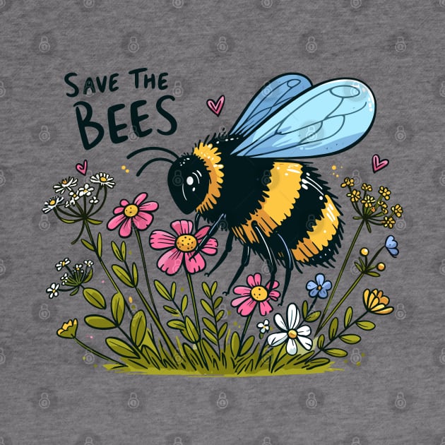 Save the Bees Bumblebee with wild flowers by PrintSoulDesigns